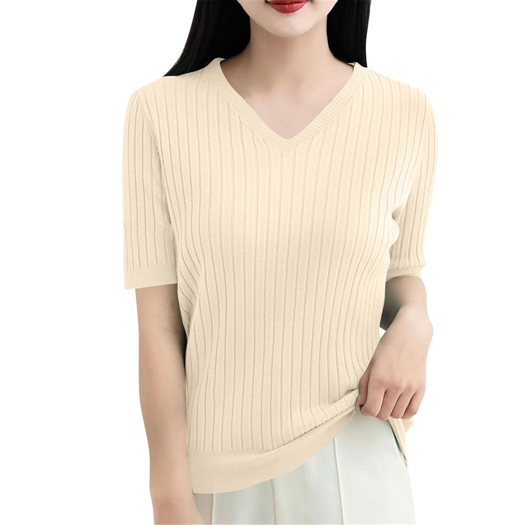 Dámská móda Volný úplet svetr Spodní část Košile svetr s výstřihem do V Krátký rukáv Jednobarevný Top