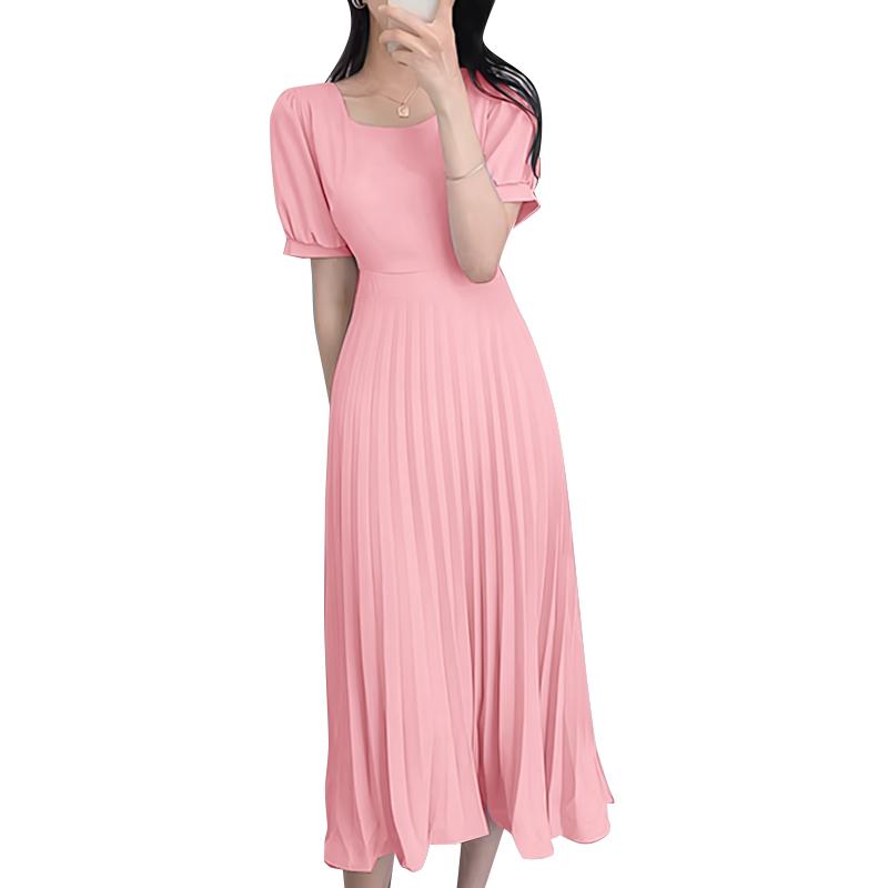 ZANZEA Women Casual V-Neck Short Sleeve Summer Pleated Long Dress