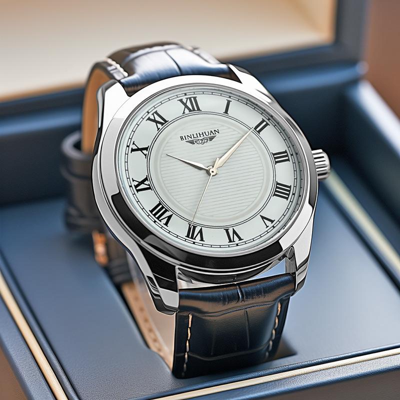 Business Men's Quartz Watch Vintage Leather Strap Wristwatch