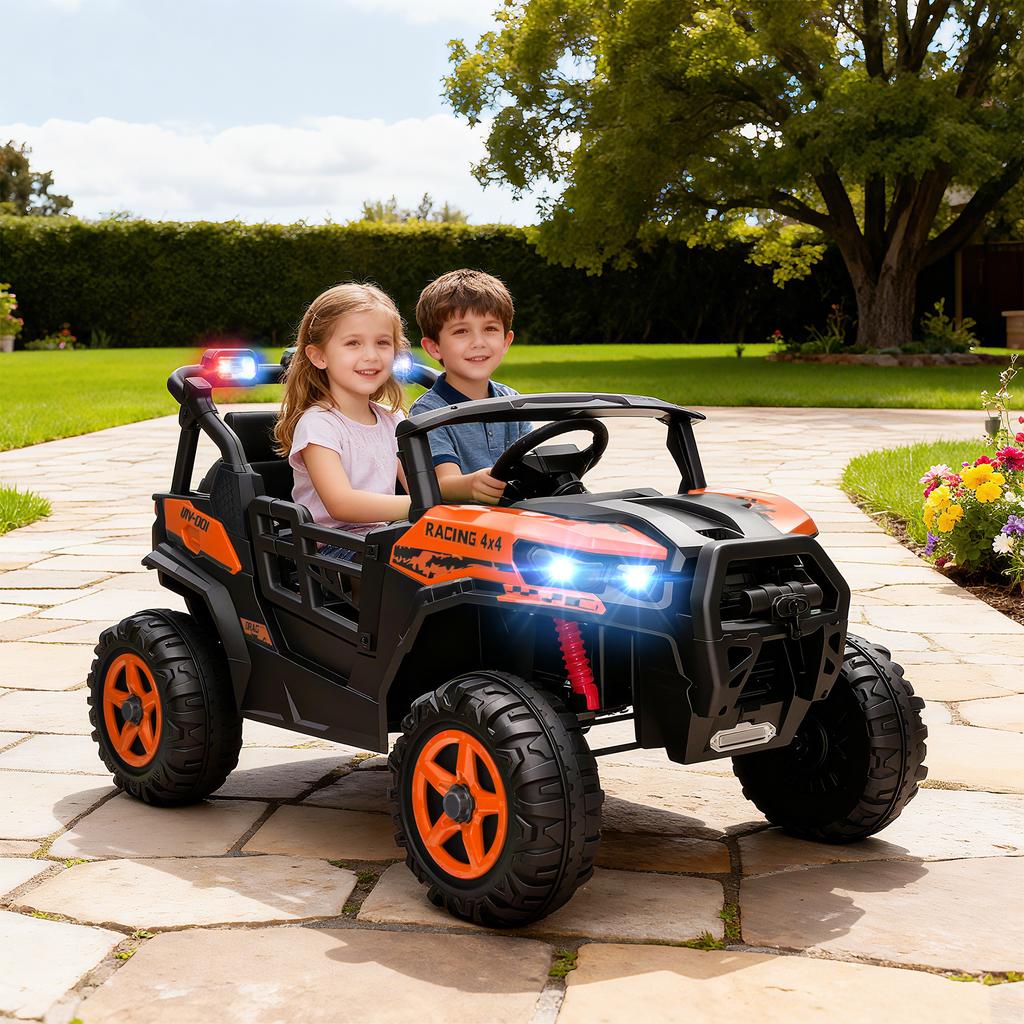 24V Electric Ride on Car, 2-Seater Electric Car for Kids with Remote, Bluetooth, Soft Start, Suspension Spring, Orange
