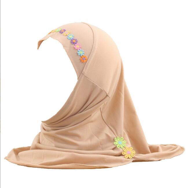Kids Girls Muslim Beautiful Hijab Islamic Arab Scarf Shawls Flower Pattern Ramadan