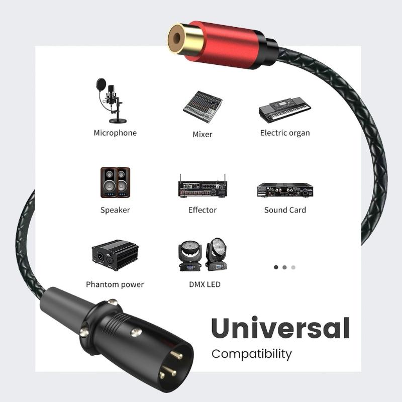 XLRs Male To RCAs Female Sound Adapters Cable Gold Plated Connectors Flexible PU Jackets Metal Housing For Professional Studio Equipment