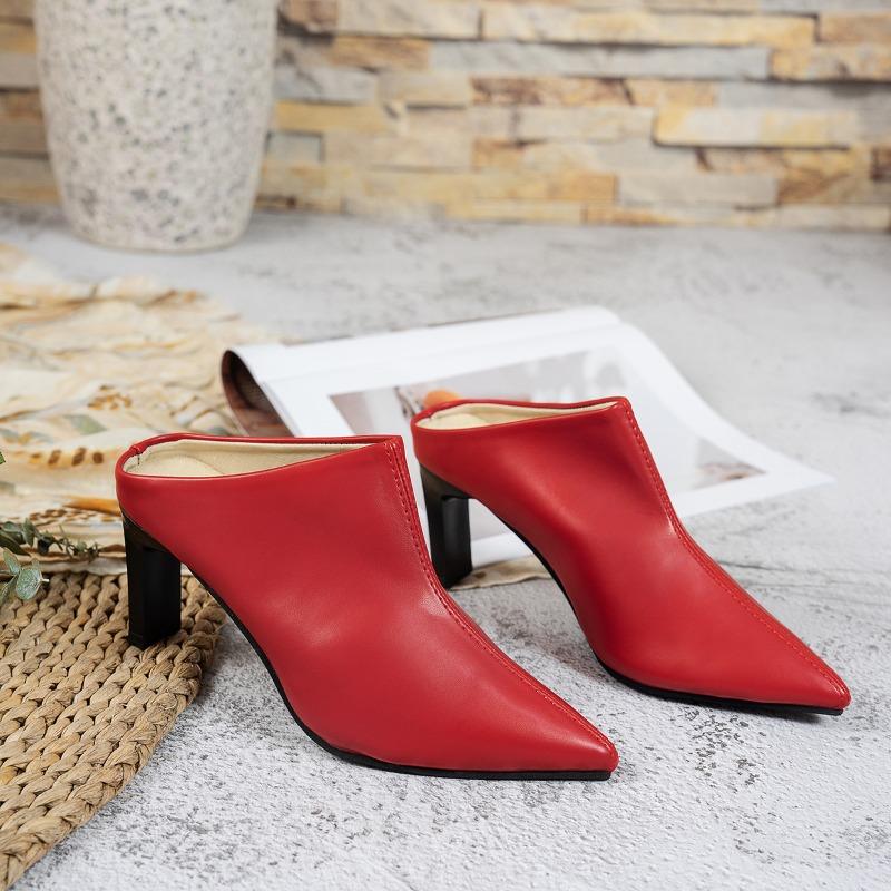 Fashion Personality Bun Head Square with Slippers Women Fashion Pointy Deep Mouth Slip-on Anti-slip Wear-resistant High Heels