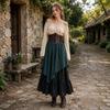 Completo da Donna Bohémien Gotico a 2 Pezzi con Top Off-Shoulder e Gonna Lunga con Cintura a Corsetto