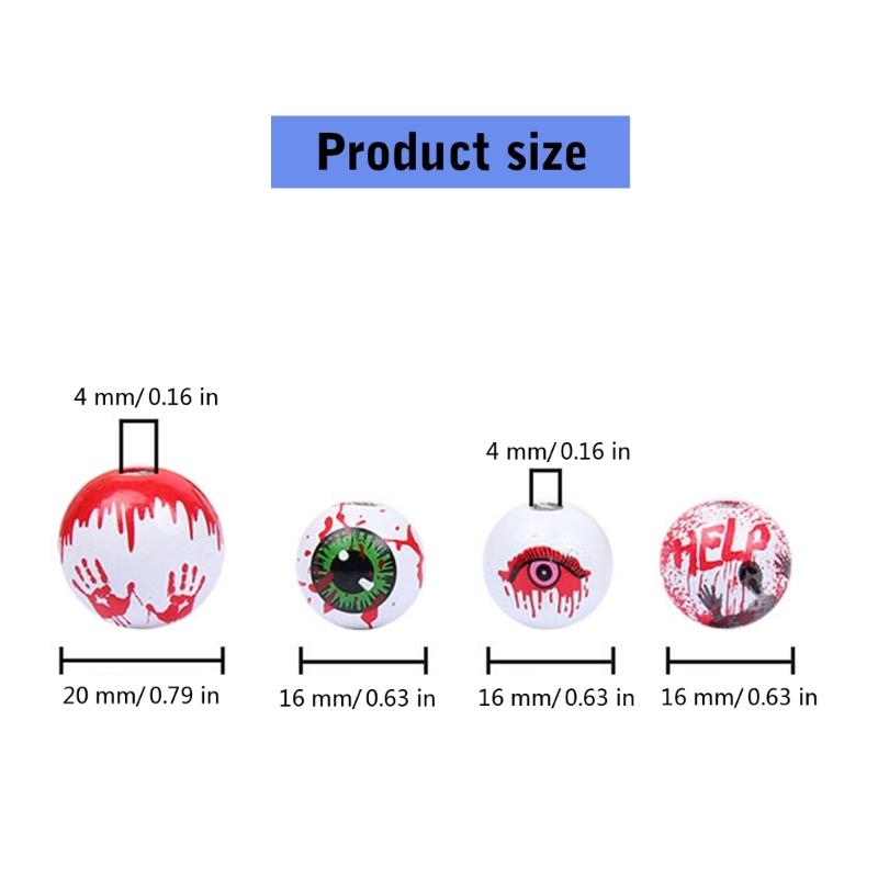 40 Stück Runde Perlen Halloween Holzperlen Gruselige Augäpfel Muster Holzperlen für Basteln Halsketten Schlüsselanhänger Herstellung