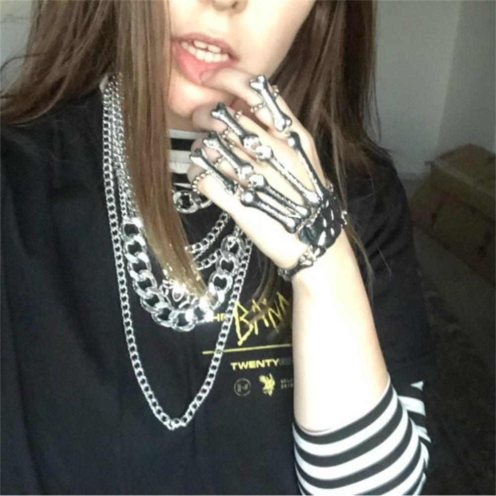 Halloween Skeleton Finger Bracelets Women Skeleton Bones Hand Bracelets Nightclub Gothic Punk for Christmas Halloween