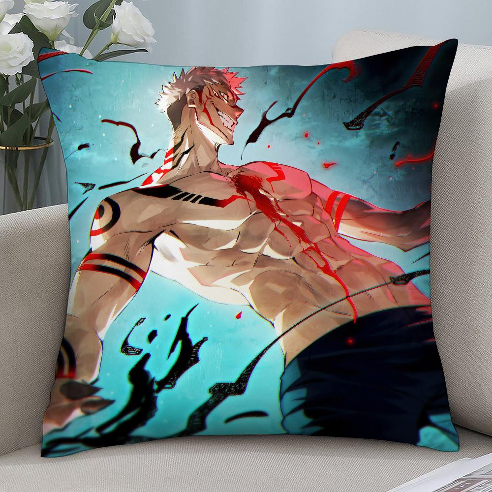 J-Jujutsu Kaisen Ryomen Sukunas Pillow Case Short Plush Pillow Covers Sofa Decor Gift Home Double-Sided Printing Cushion Cover