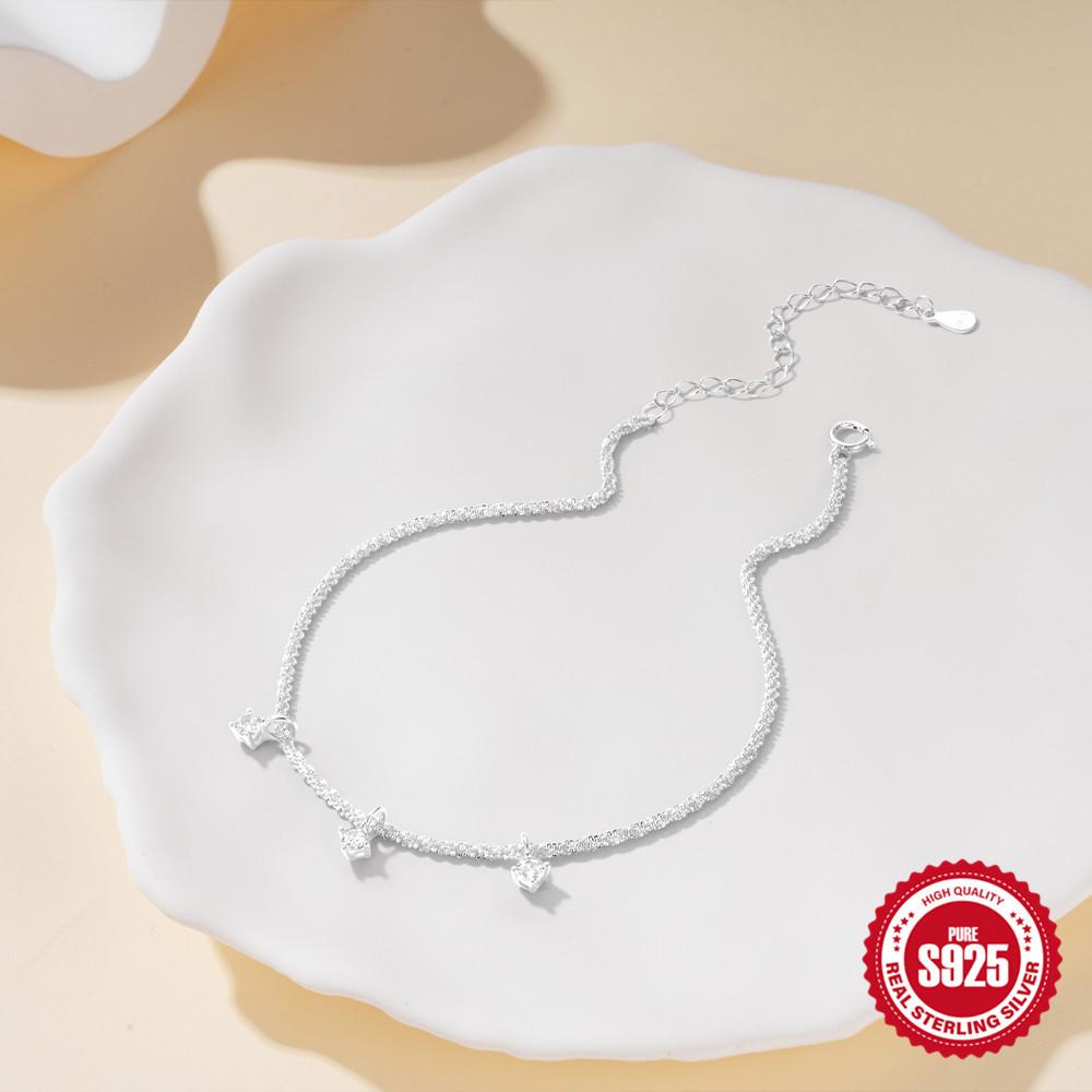 Fashion Summer S925 Sterling Silver Single-Layer Adjustable Cauliflower Chain Three Zircon Pendant, Anklet