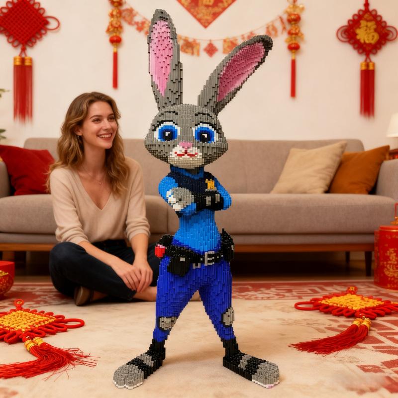 92cm Anime Judy Fox Nick Miniature Building Blocks Cartoon Zootopia 2 Model Ornament Toy Adult Children Surprise Gift