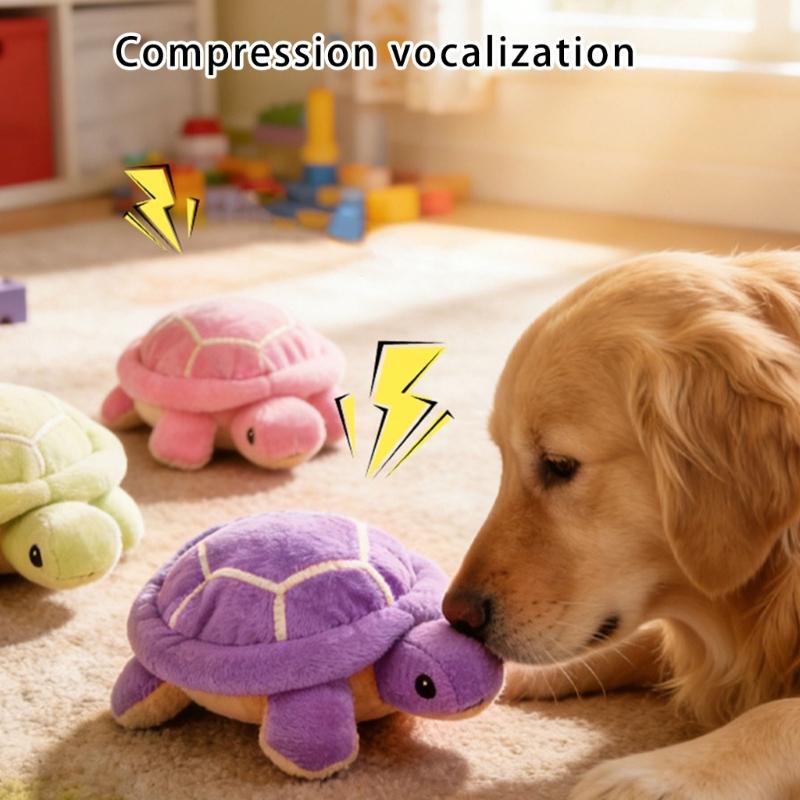 Squeaking Plush Turtles Toy for Dog Chew Stuffed Animal Engagement Teething Toy for Various Breeds Indoor Entertainment