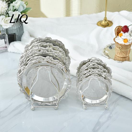 Jewelry Tray Vintage Embossed Stainless Steel Tray, Serving Platter for Desserts, Easy To Clean Storage Organizer, Snack Plate, Dining Table