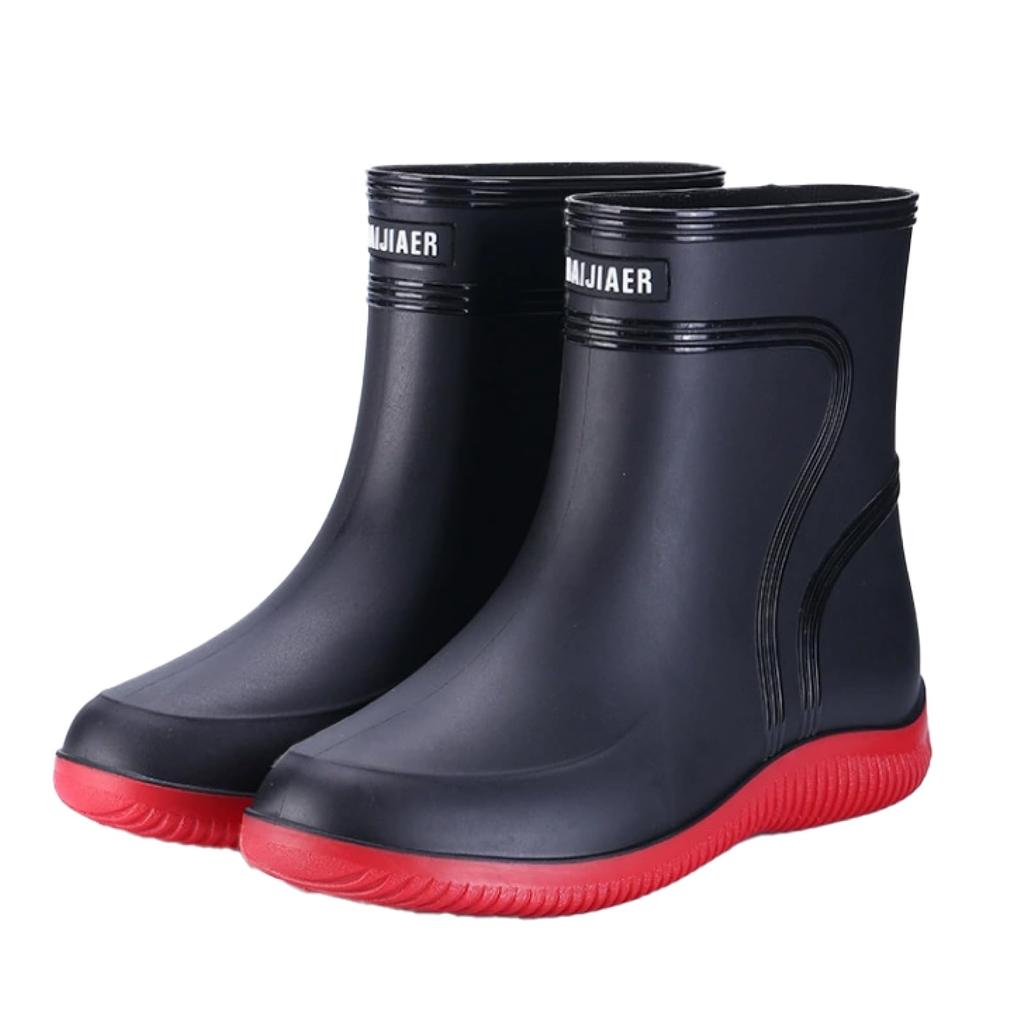 masamilk Rain Easy to for Work and Commuting Men's Waterproof, One-Piece Non-Slip Boots, Wear, Short, Black, (Size 27.5 cm)