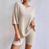 Women's Spring Solid Color Casual Outfit, Crew Neck Loose Top & Shorts Two-Piece Set