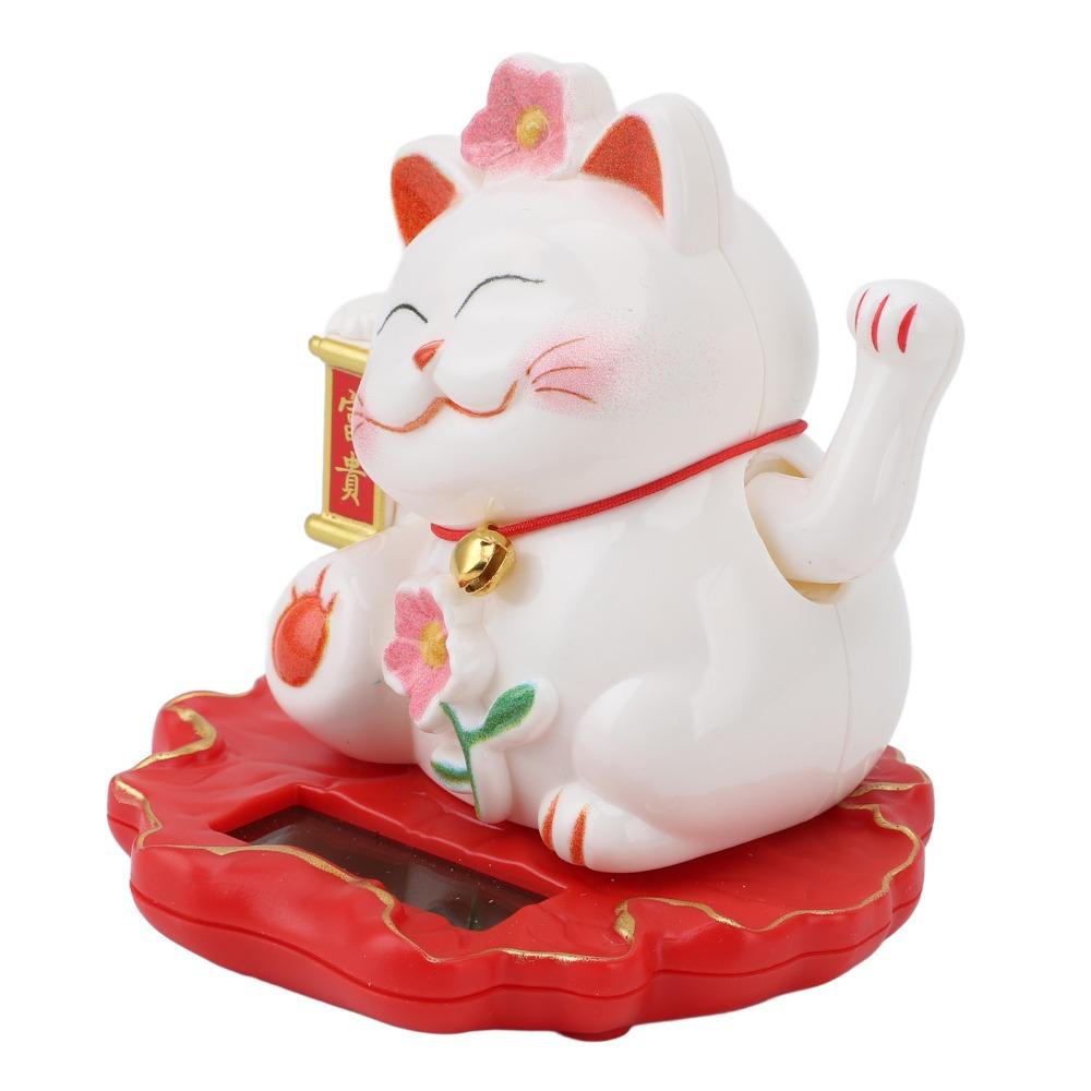 3in Fortune Maneki Neko Statue Light Operated Lucky Cat Decor Office Desk Decorative Figurine