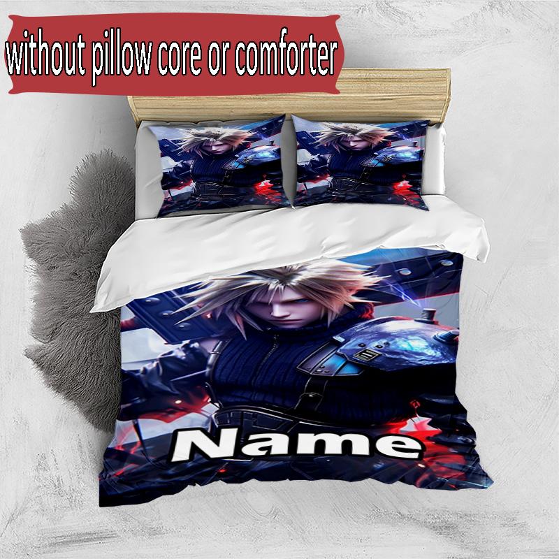 3pcs Duvet Cover Set (1*Duvet Cover + 2*Pillowcase, Without Core), Custom Name Final Fantasy Pattern Bedding Set, Home Bedroom Decor Gift