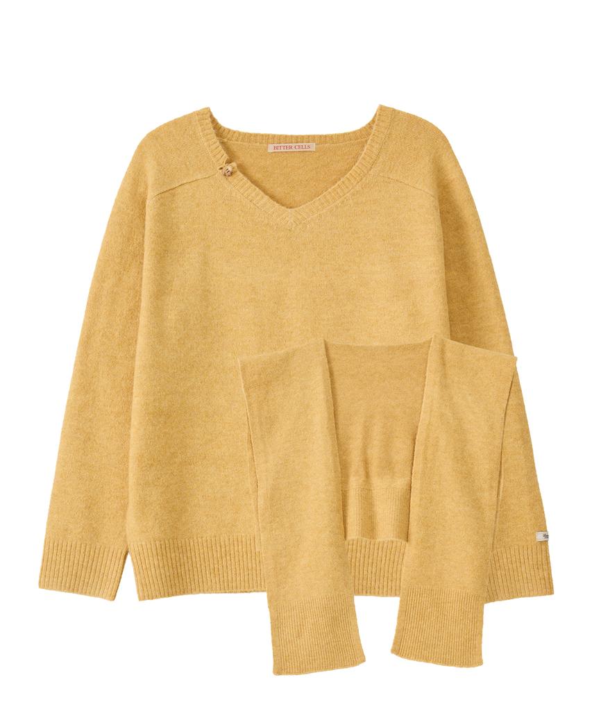 Biteoseljeu [Set] Essential V-Neck Knit & Shawl - 7 Colors