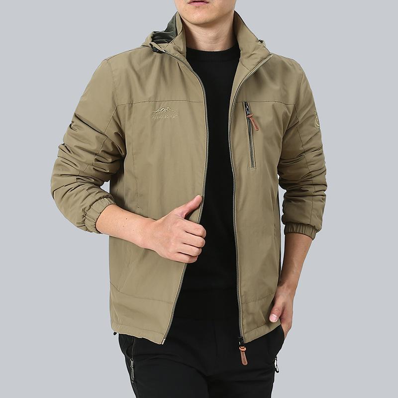 Men's New Autumn and Winter Fleece Thickened Hooded Jacket Men's Multi-pocket Removable Hat