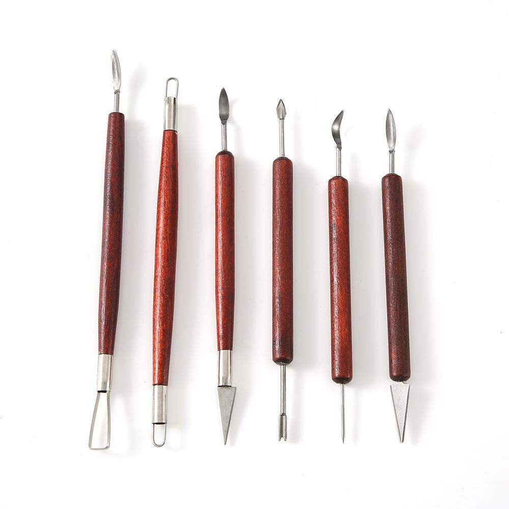 DIY Pottery Tools Set: 6-Piece Kit with Clay Carving, Steel Wire Cutting & Double-Headed Trimming Knives