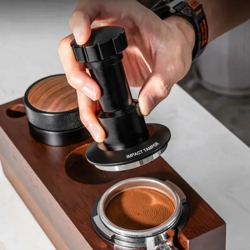 51/53/58.35mm Coffee Impact Tamper Powder Press Threaded Bottom Constant Pressure Rotating Espresso Tamping Hammer Coffee Tool