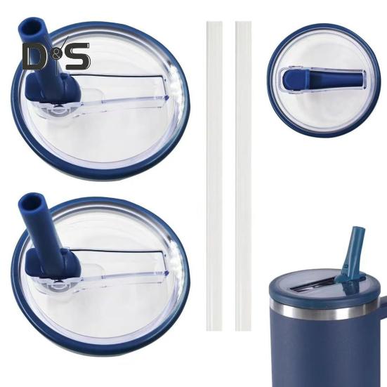 2 Pcs 40 Oz Tumbler Straw Lid with 2 Straws Leak-proof Reusable Replacement Lids Odor-free Dustproof Straw Lid for Stanley Tumbler