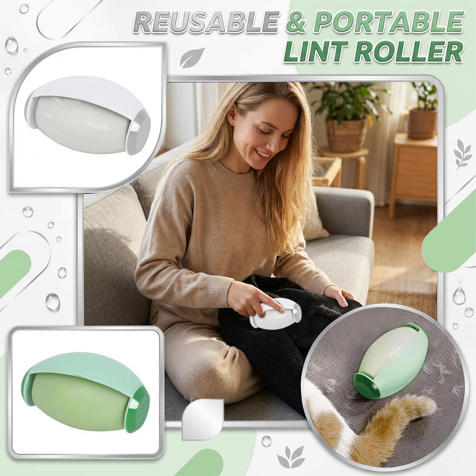 

Portable Reusable Sticky Lint Roller For Pet Hair & Clothes One Size білий