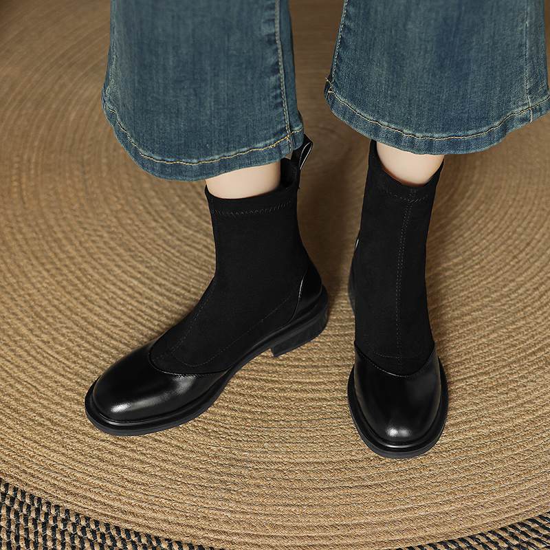 Krazing Po Microfibră Flock Iarnă Vârf Rotund Mărimea 33 Ghete Chelsea Mărimea 43 Fermoar Calitate Înaltă Tocuri Joase Botine