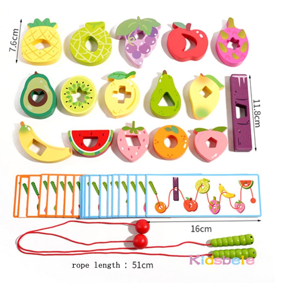 Wooden Worm Eats Fruit Threading Lacing Toy Color Shape Cognitive Sensory Toy Gift Toddler Fine Motor Training Montessori Toy