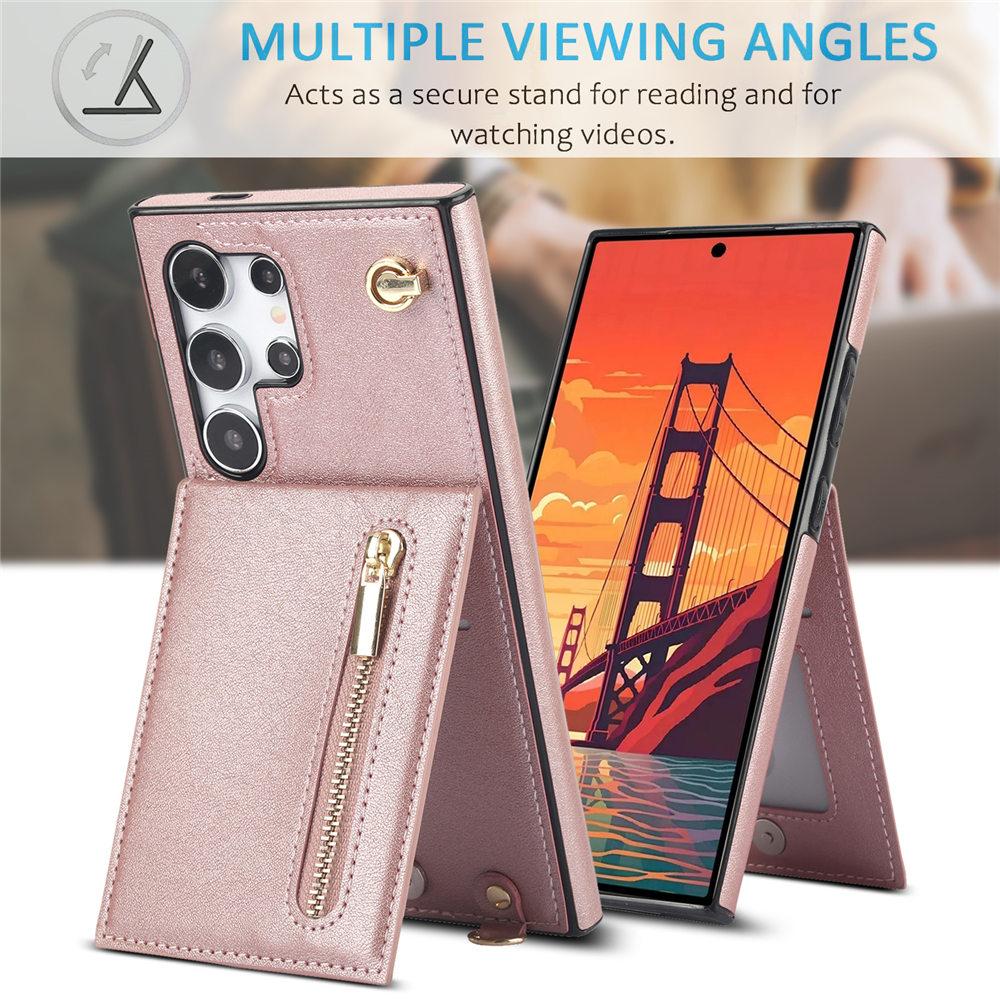 Zipper Crossbody Wallet Case For Samsung Galaxy S25 S24 Ultra S23 Plus S24FE S22 S21 S20 Note 20 Cards Holder Lanyard Cover