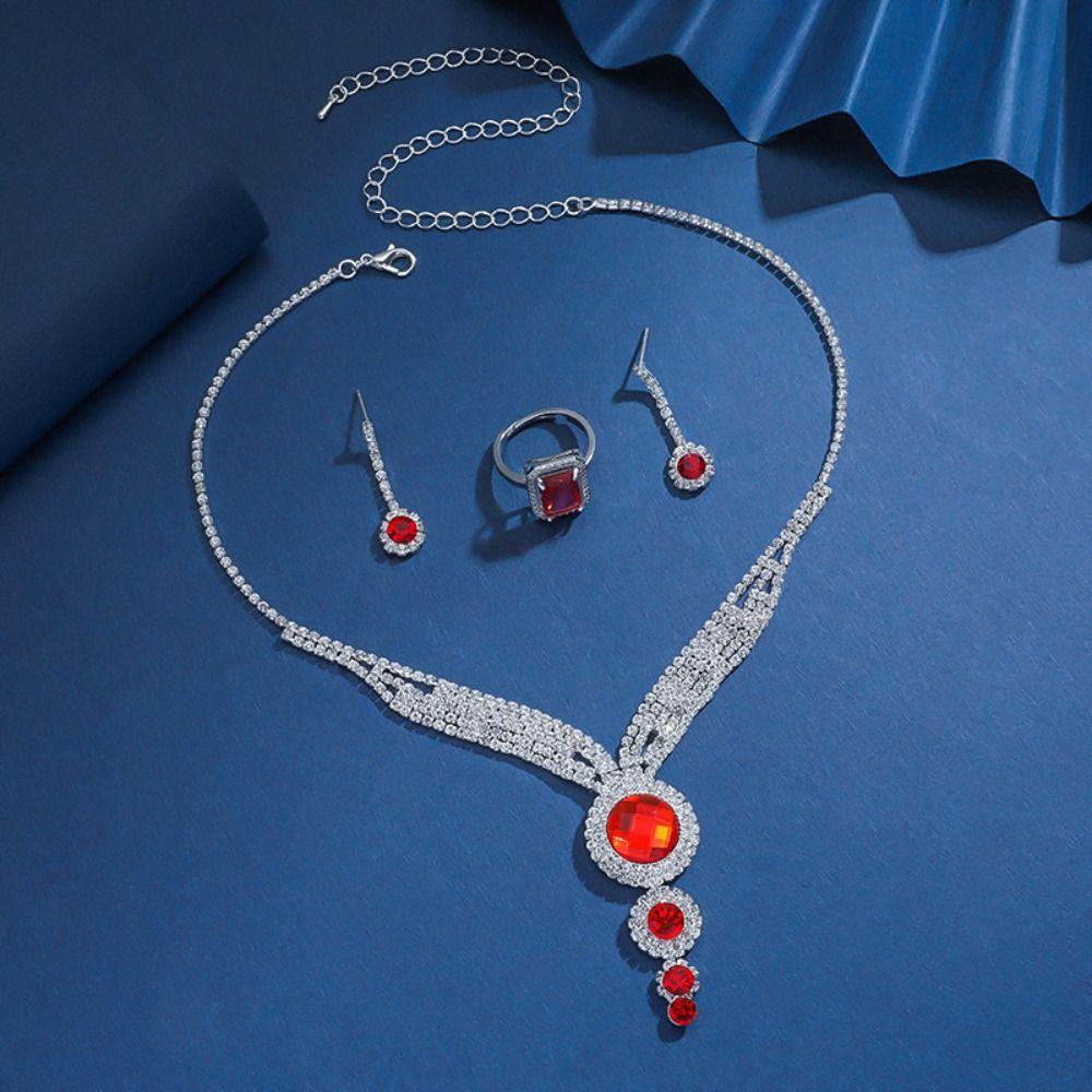3Pcs Luxury Necklace Earrings Set Crystal Bridal Wedding Jewelry Women's Claw Chain  Decoration