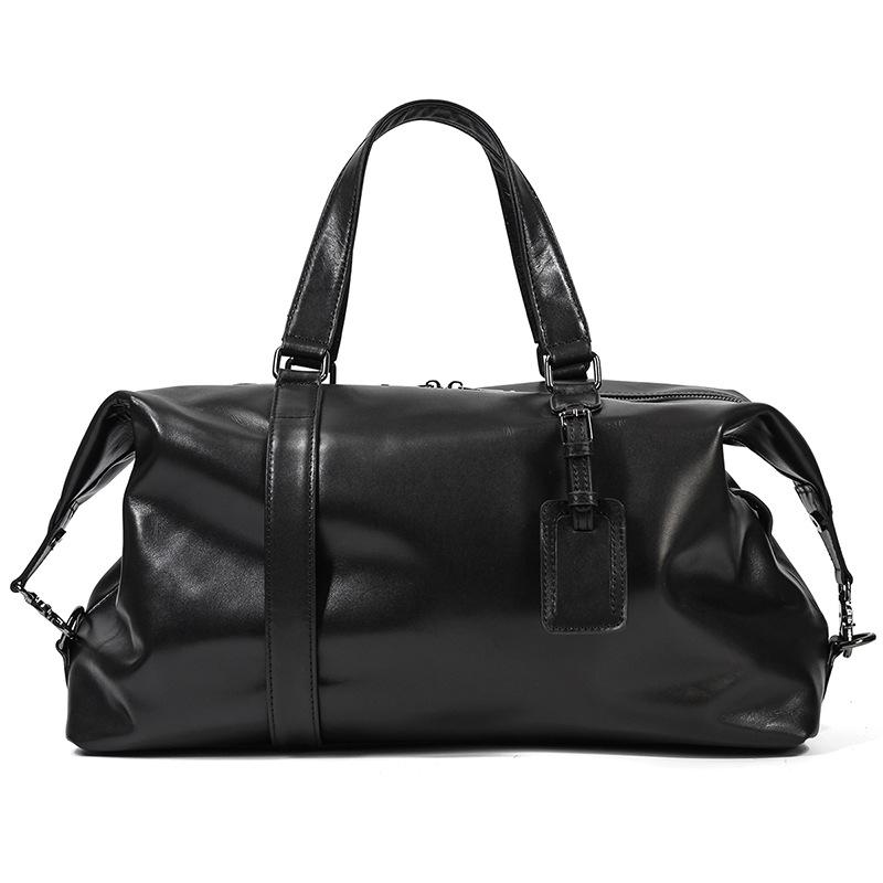 Leather Men'S Travel Bag Short Business Trip Business Hand Luggage Bag Large Capacity Leisure Fitness Bag Messenger Bag