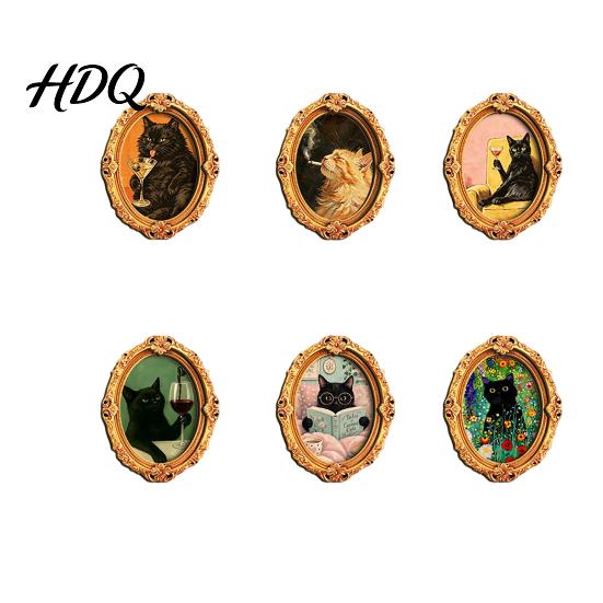 Home Decor Accessories 1/6Pcs Halloween Oval Frame Fridge Magnet Wooden Vintage Magnet Sets Refrigerator Kitchen Decoration Accessories Party Favors