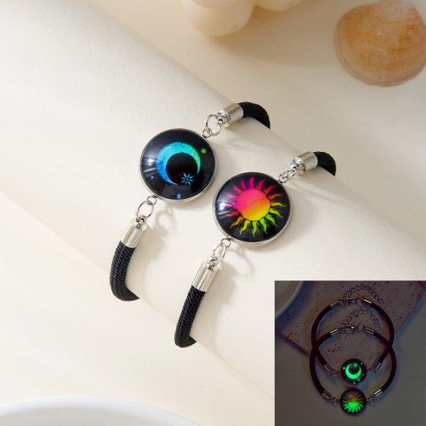 Braccialetti Luminosi Romantici Sole Luna per Coppia Uomo Donna Corda Intrecciata Fatta a Mano Braccialetto Coordinato Gioielli Regali per San Valentino