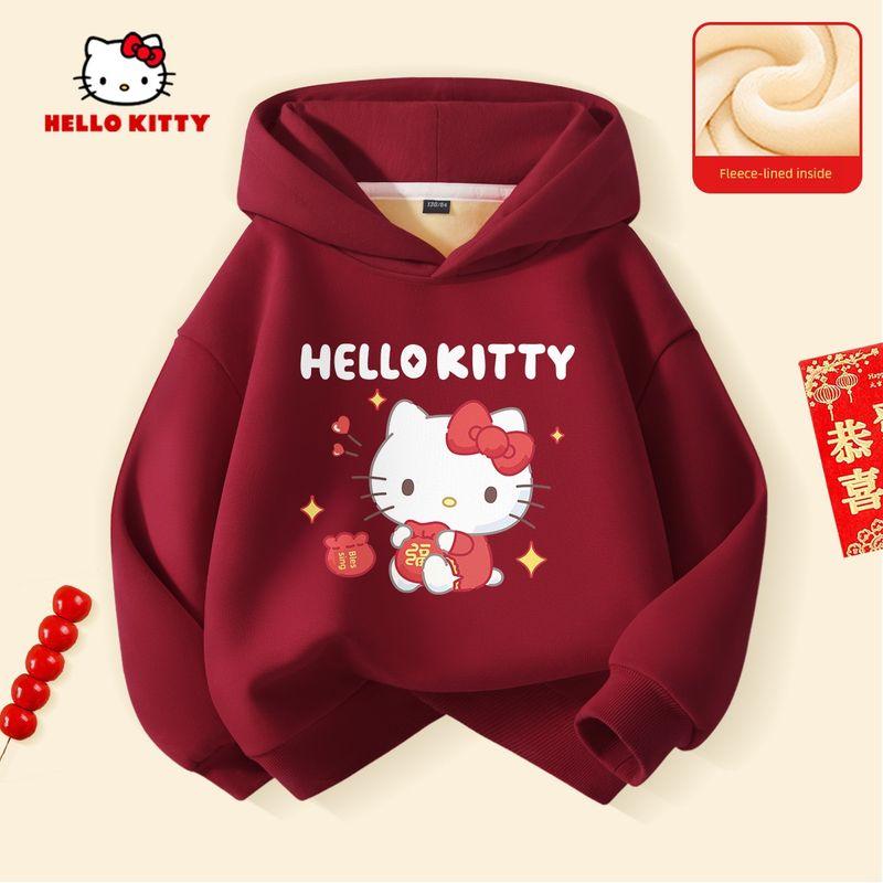 Hello Kitty New Year Outfit for Girls, Festive Style Children s New Year Clothes, Red Sweatshirt for the Year of Birth Tiffany Burgundy 110