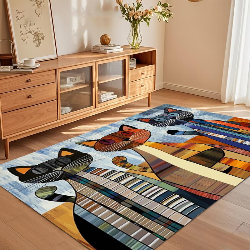 

Bohemian Striped Cat Print Area Rug Non Slip Soft Floor Carpet for Living Room Bedroom Kids Room Vibrant Whimsical Decor 40x60cm