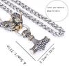 Viking Style Wolf Head Hammer Pendant Necklace With Runes For Men