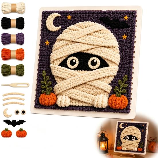 Yarn Art Decor Projects DIY Fabric Weaving Painting Kit, Halloween Christmas Crochet Kit for Decoration, Beginner Handmade Craft Project Set Holiday