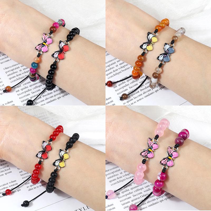Adjustable Hand-Woven Bracelet with Butterfly Pendant for Women, Men's Gift, In Stock