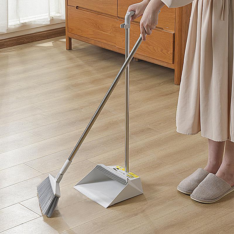 Household Broom & Dustpan Set with Soft Bristles and Non-stick Hair Cover