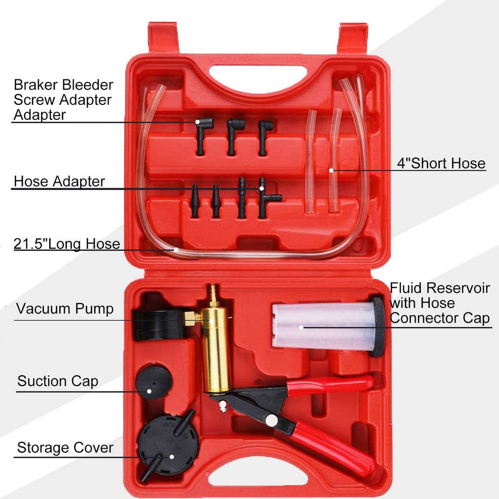 Vacuum pistol pump test kit, portable durable aluminum vacuum gauge manual vacuum pressure pump brake fluid discharge kit