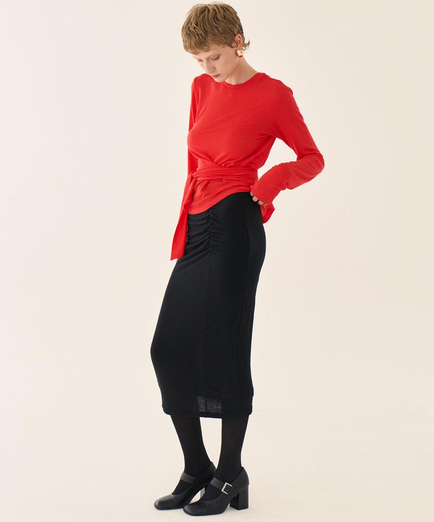 Grida J Wool Shirred Jersey Pencil Skirt _ Black