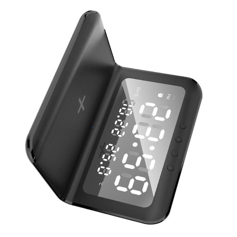 ABBP-Quick Charge Wireless Charging Desk Clock- 2-In-1 Design, Digital Display, Black