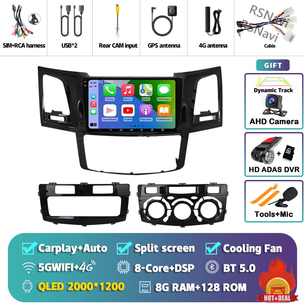 Android 14 Carplay Auto For Fortuner Hilux 2005 - 2014 Car Radio Player Multimedia Stereo Navigation 4G+WIFI Head Unit AI Voice