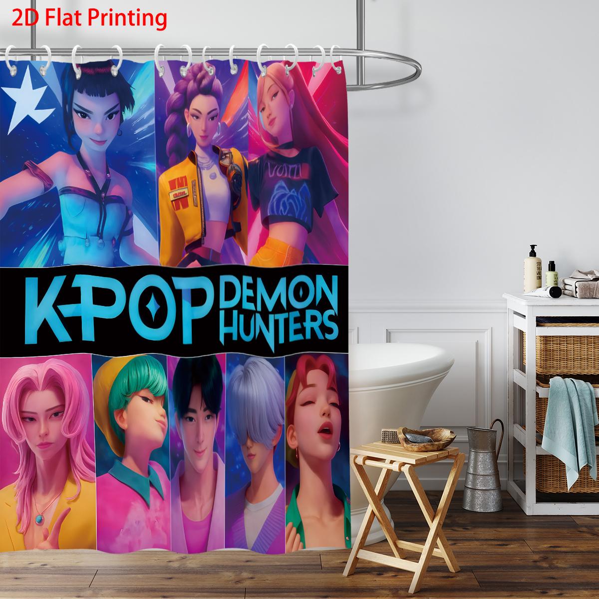 

1 шт. K-pop Истребители демонов Принт Водонепроницаемая Занавеска для душа Приватность Подвесная штора с 12 крючками Несколько размеров Машинная стирка 120*180cm