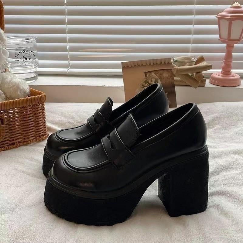 Women's Spring/Fall “Zhen Mary” Chunky-Heel Pumps: Thick-Soled Loafers with A British Style