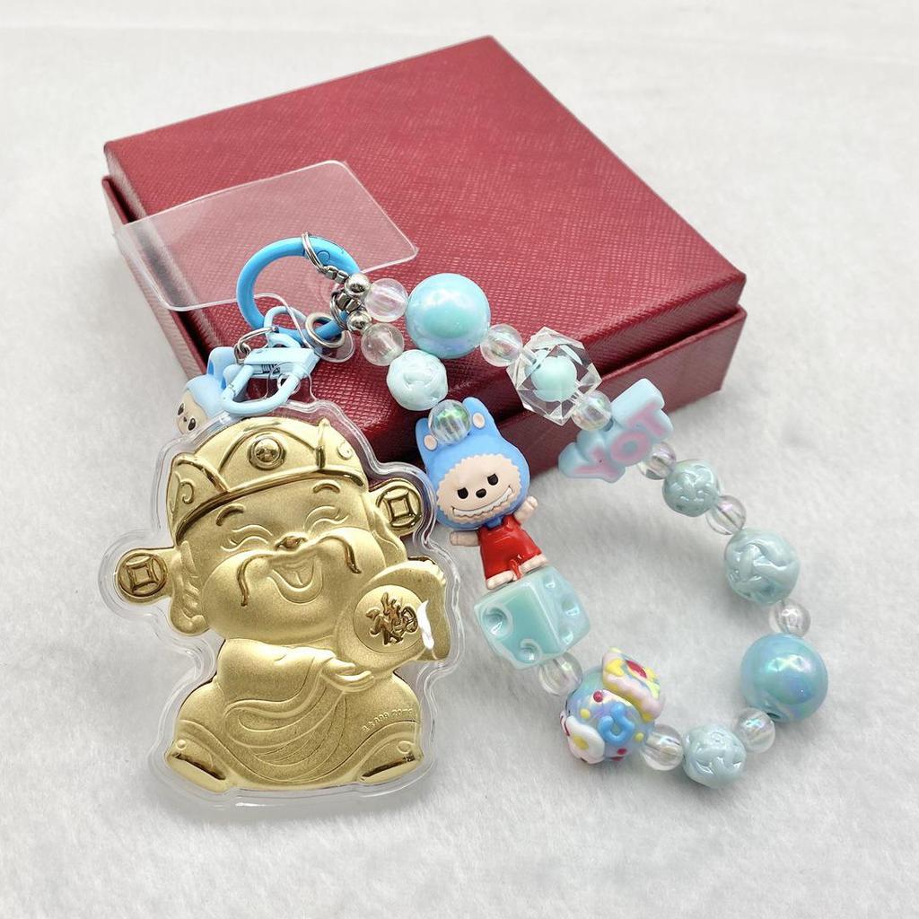 999 Pure Gold God of Wealth Pendant: Versatile Ornament for Phone, Keychain, Car, or Bag