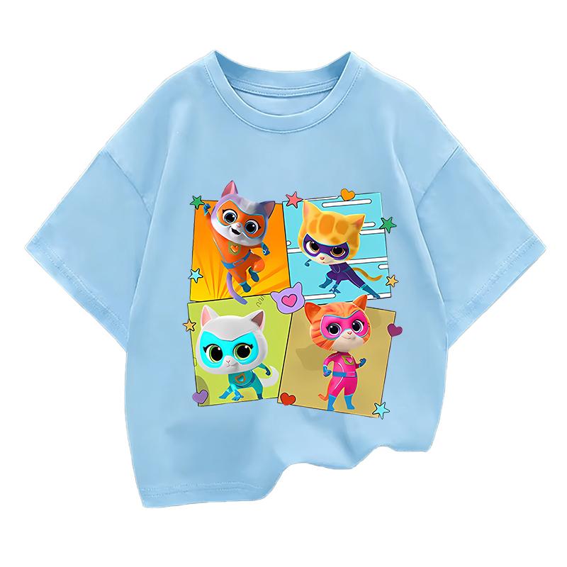 2026 SuperKitties Summer T-shirt Boy Cartoon Pride Tshirt Short Tops Y2k Print Anime Tees Kids Clothes Girls