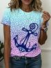 Summer Anchor Stripe 3D Print T-Shirts Women Casual Short Sleeve Round Neck T Shirt Harajuku Y2K Tees Top Female Street Clothing
