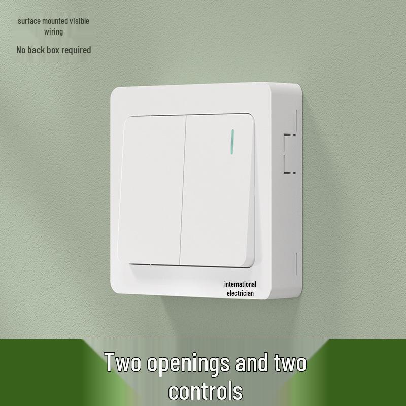 Ultra-Thin Surface-Mounted Single-Control Wall Switch & Socket Panel with Surface Box Outlet, One-Gang Push Button for Household Lighting.
