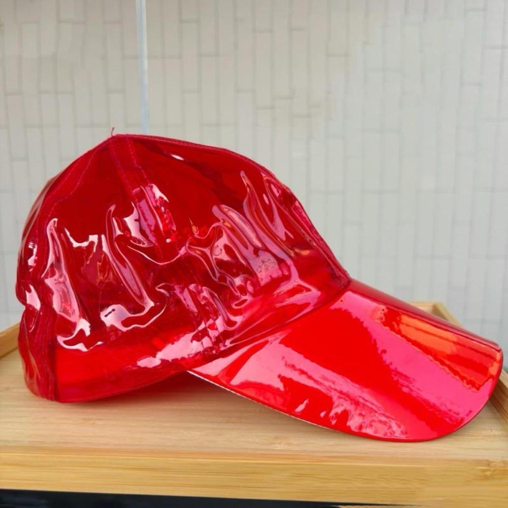 Casual PVC Water-Sprinkling Festival Hats Adjustable Brim Caps Baseball Cap Transparent Waterproof Sunscreen Hat Summer красный