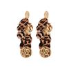 Retro leopard print leather fringed earrings stud earrings temperament personality Maillard style earrings